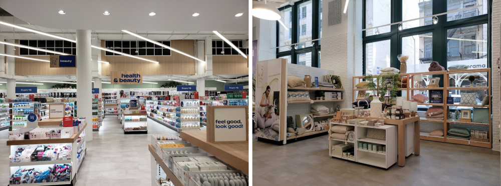 左：◆店舗奥のヘルス＆ビューティ売場。手前は関連雑貨　右：◆キッチン用品と反対側にホームPB「ワイルド・セージ」