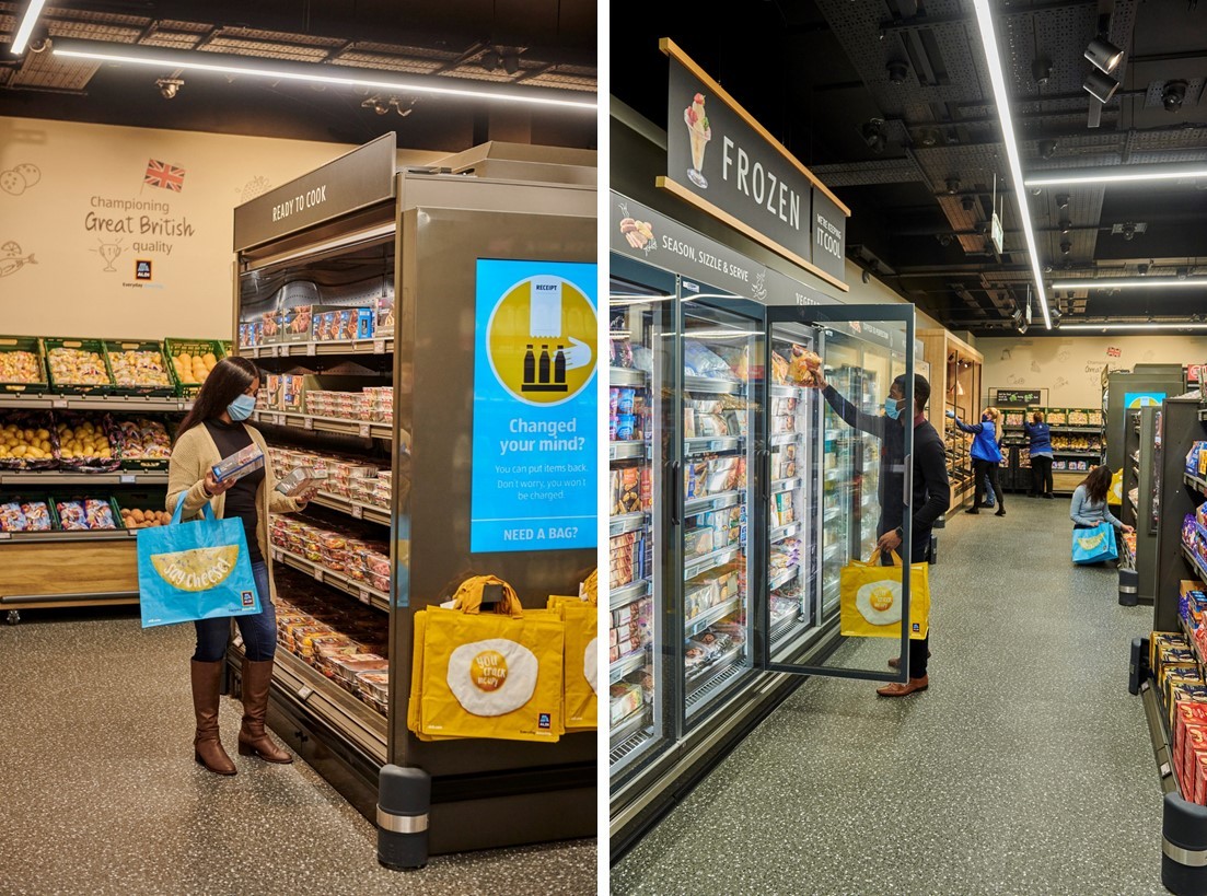 （左）加熱すればすぐ食べられる冷蔵食品売場、（右）冷凍食品売場　出所：アルディ社