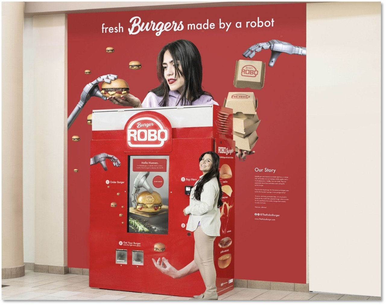 ハンバーガーをグリル・トースト・調味・成形して提供するロボット　写真：ロボバーガー社提供