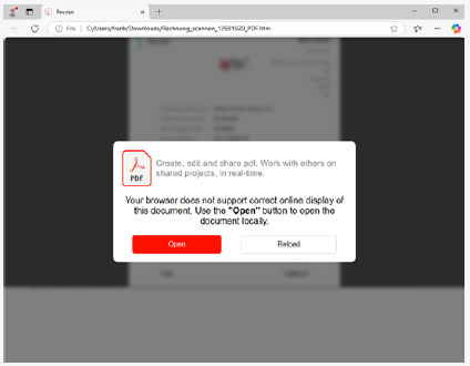 PDFルアーを含む悪意のあるHTMLページ