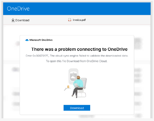 OneDriveのエラーメッセージを模倣したDarkGateのルアー（HP Sure Clickが捕捉）