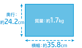 横幅：約35.8cm / 奥行：約24.2cm / 質量：約1.7kg