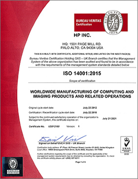 ISO14001認証取得証明書1 英語版