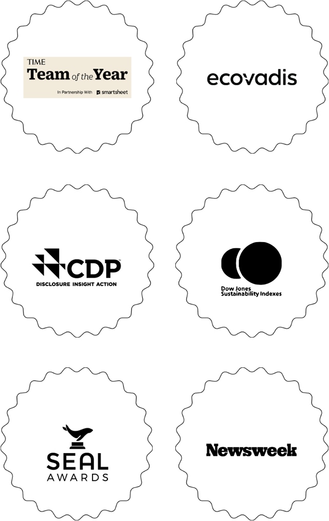 Newsweek、Energy Star、CDP、Dow Jones Sustainability Indexs、Seal Awardsのロゴ