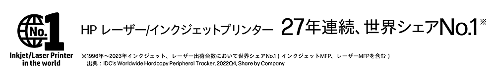 HP レザー／インクジェットプリンター 27年連続、世界シェア№１※