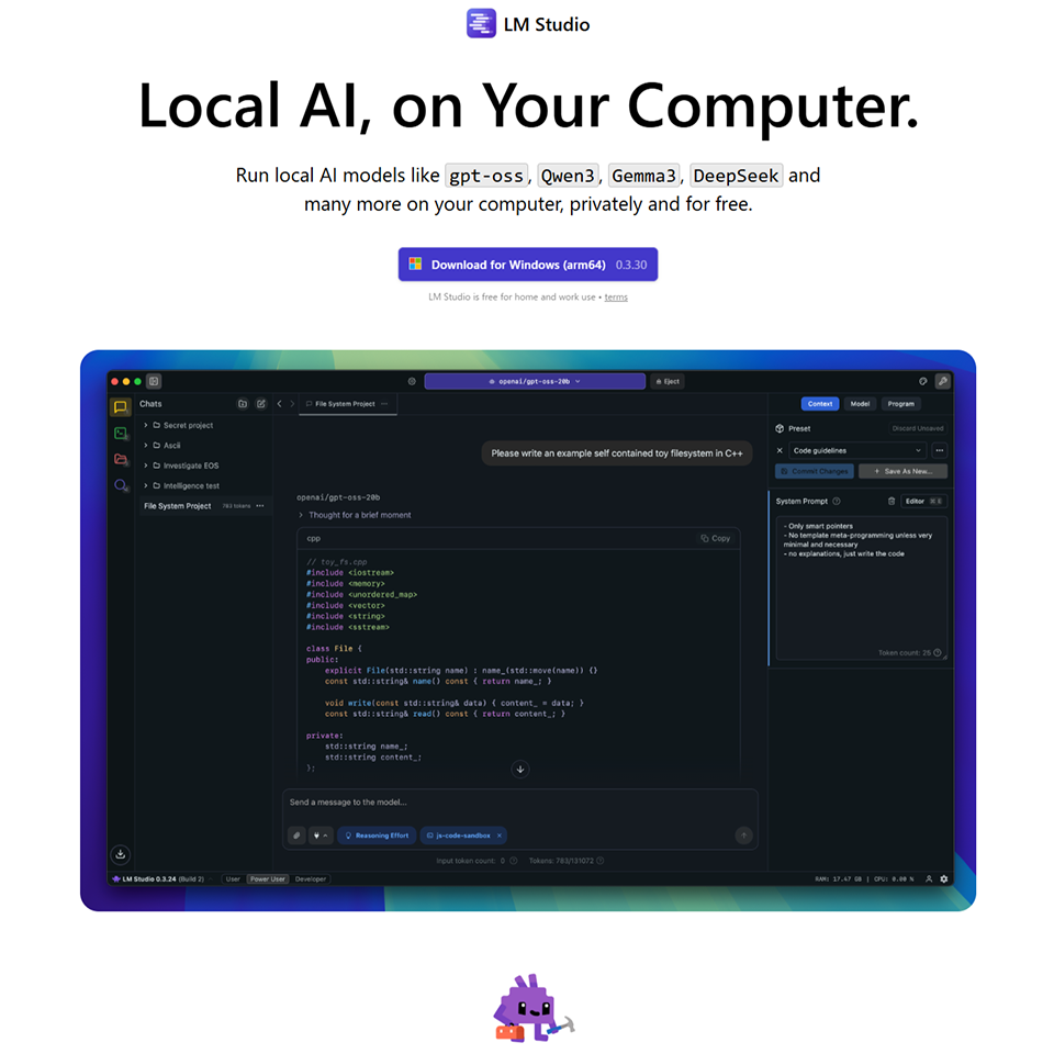 ローカルAIを自分のPCで実行 - gpt-oss、Qwen3、Gemma3などのモデルを無料で利用可能 (出典：LM Studio公式サイト)