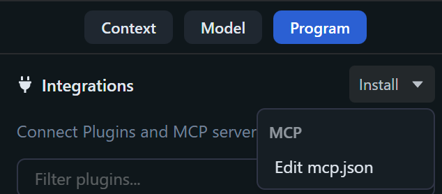 LM Studioの「Program＞Integrations」でmcp.jsonを編集 (筆者環境での実行スクリーンショット)