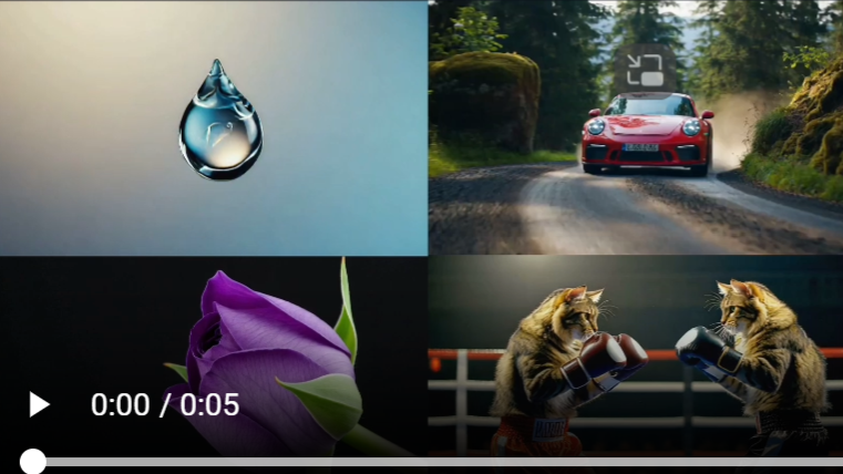 リアルタイム生成で実現する、水滴から格闘まで幅広い映像世界(出典:krea/krea-realtime-video | Hugging Face Hub)