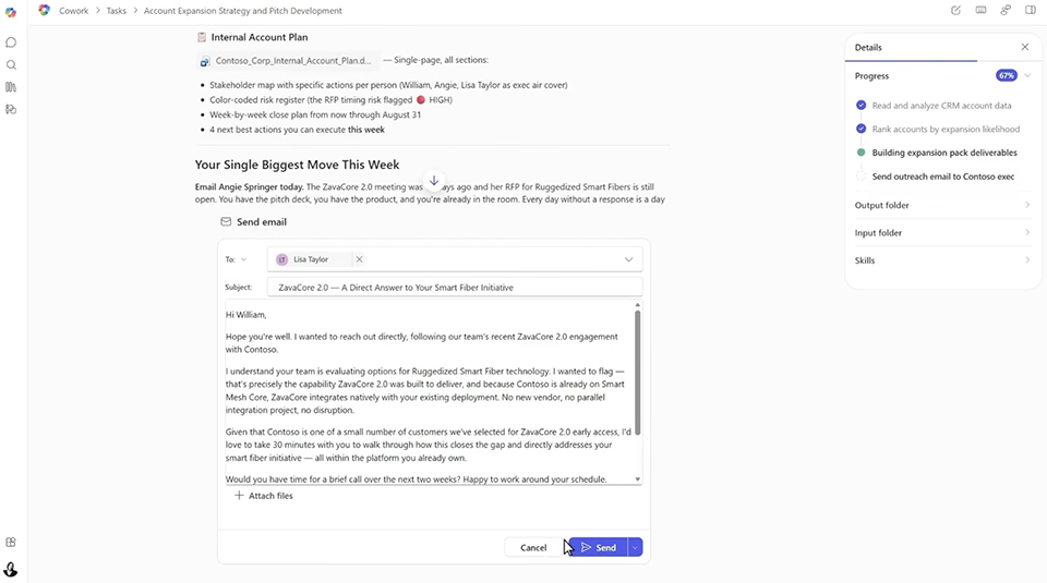 Copilot Cowork でメールを作成する 引用：https://www.youtube.com/watch?v=h7nv7OCfsCY&t=9s