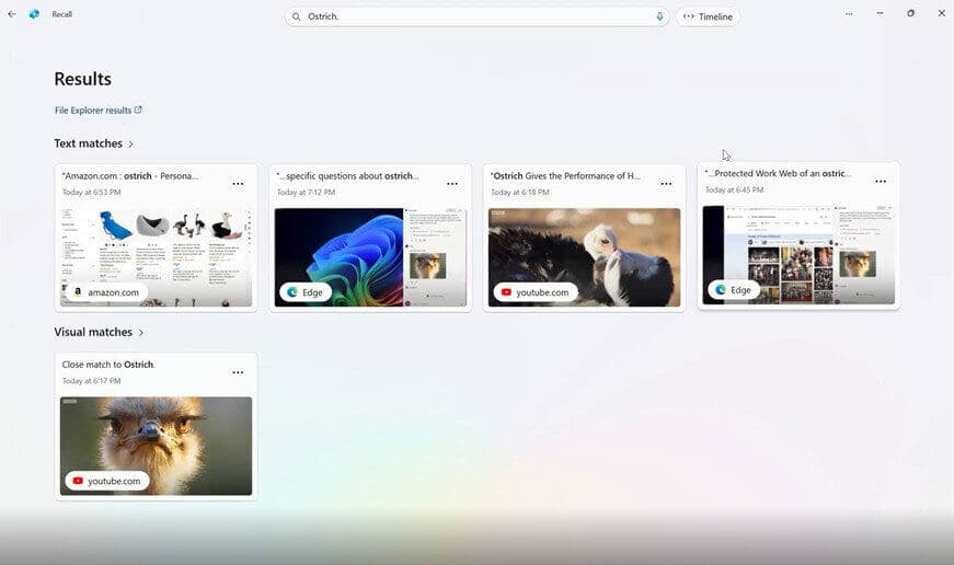 調べたいワードを入力すると、AIが記憶した画面の操作履歴（スナップショット）を検索してくれる