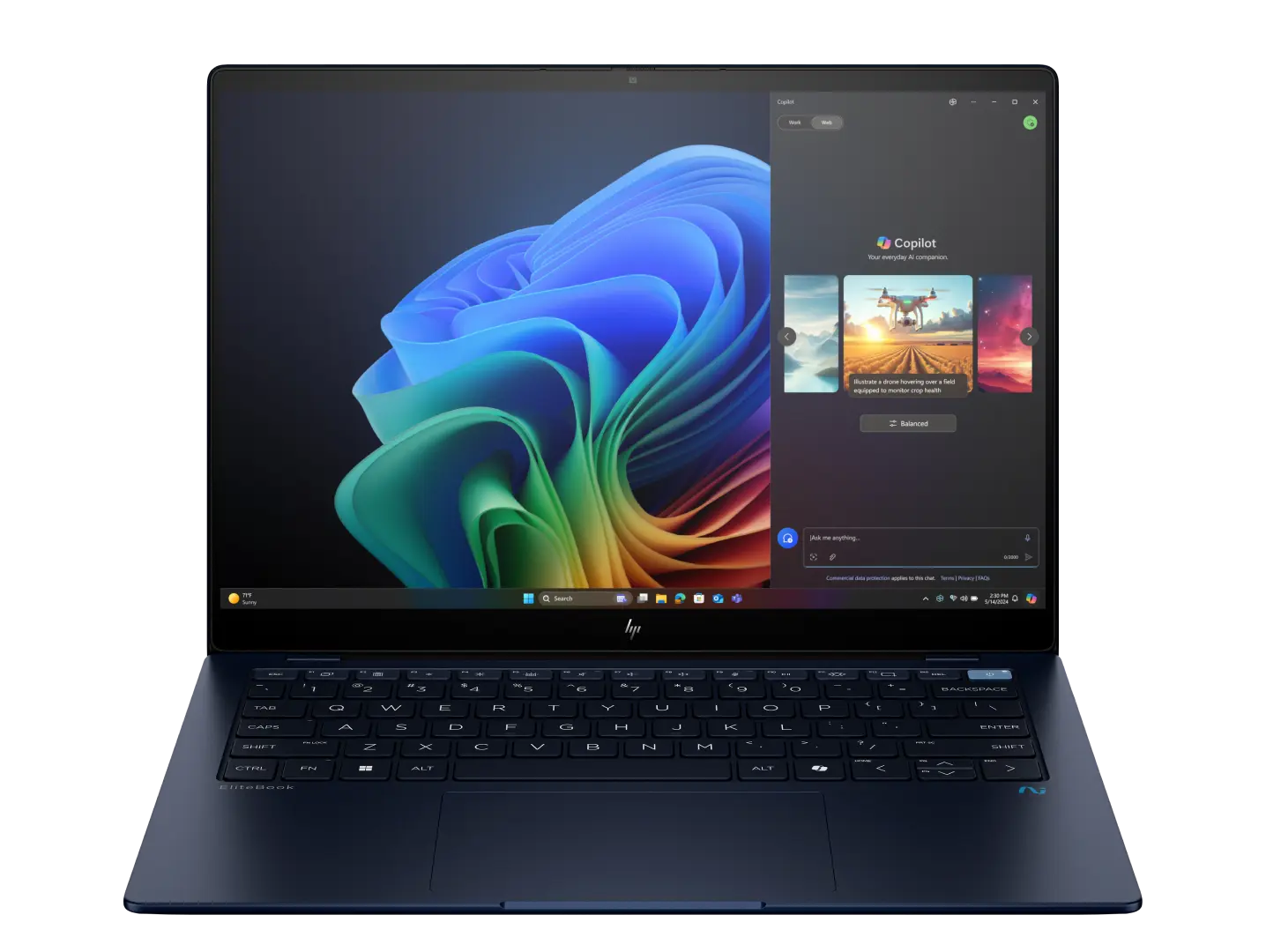 Copilot+ PC の画面を表示したHPのノートパソコン