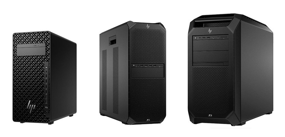 図1　「NVIDIA RTX PRO 6000 Blackwell Workstation Edition」および「NVIDIA RTX PRO 6000 Blackwell Max-Q Workstation Edition」を選択できる日本HPのワークステーション。左から「HP Z2 Tower G1i Workstation」「HP Z6 G5 A Workstation」「HP Z8 Fury G5 Workstation」［クリックで拡大］ 提供：日本HP