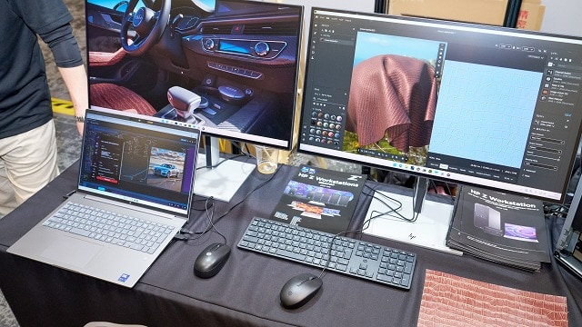 左のモバイルワークステーションは「HP Z Boost」で他のHPワークステーションのGPUリソースを受け取っている。これにより、あたかも手元のPCにハイエンドグラフィックスがあるかのような環境で作業ができる