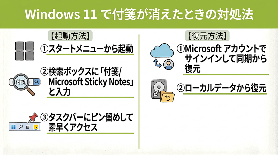 Windows 11 で付箋が消えた?出し方・復元方法・バックアップ方法まで