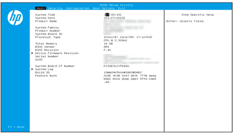 BIOS 画面が表示されたら「F9」を押す