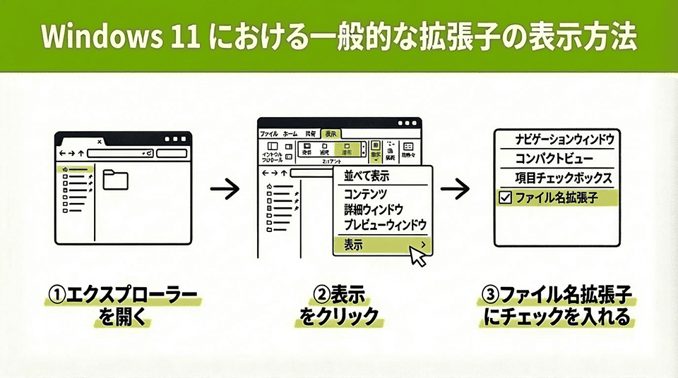 Windows  11 の拡張子の表示方法は？ファイル名拡張子と形式一覧