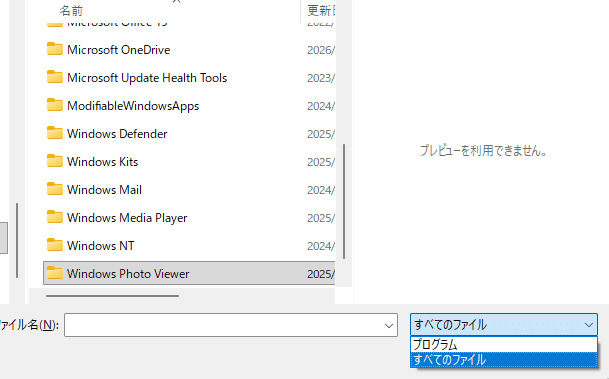 右側のプルダウンメニューをクリックして、「すべてのファイル」を選択