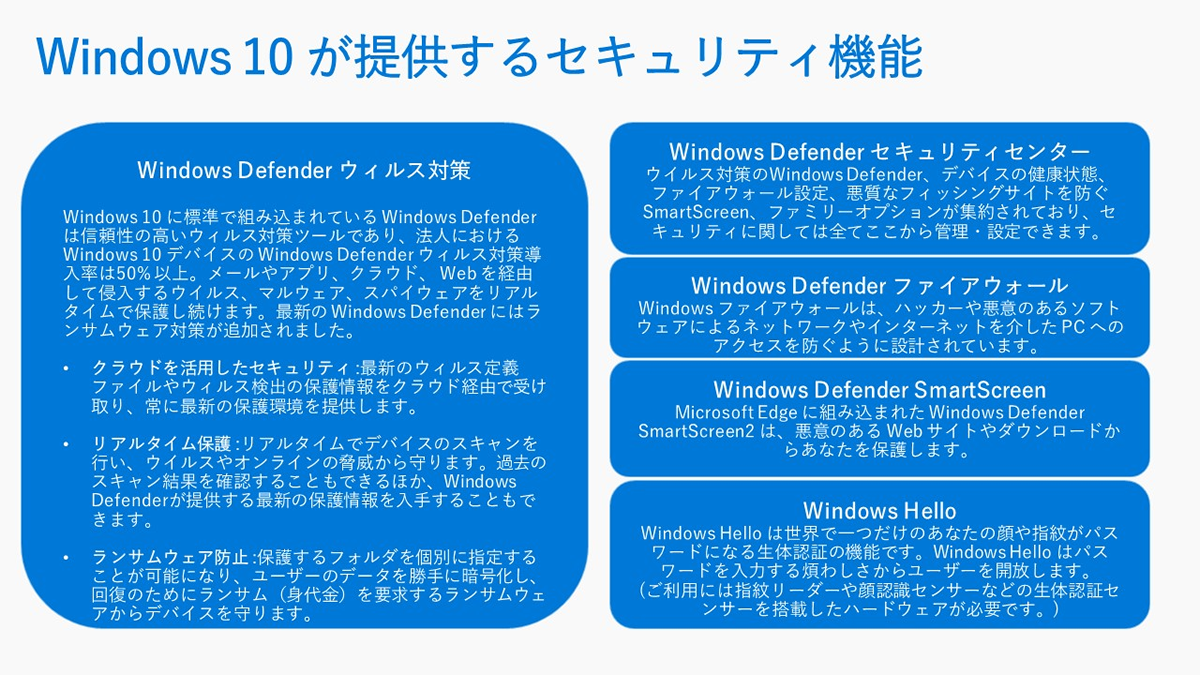 Windows 10 が提供するセキュリティ機能